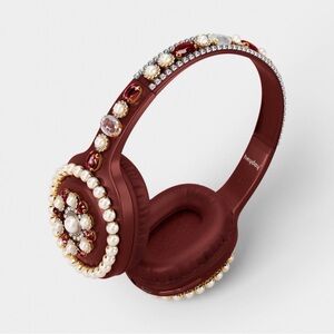Heyday Maroon Wireless Over-Ear Headphones with Decorative Pearl & Jewel Accents